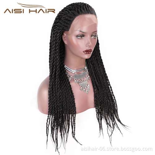 Aisi Hair Twists Long Braiding Lace Front Wigs Natural Black High Temperature Lace Front Synthetic Braided Wigs for Women